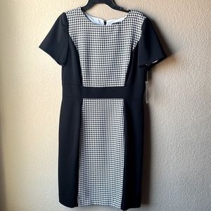 NWT Preston & York black and white houndstooth sheath dress, size 14